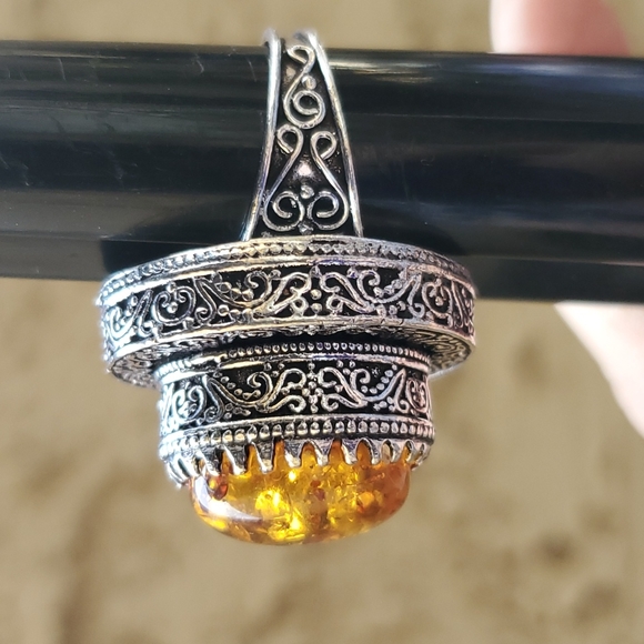 New Baltic Amber Antique Design 925 Silver Statement Ring. - Picture 16 of 16